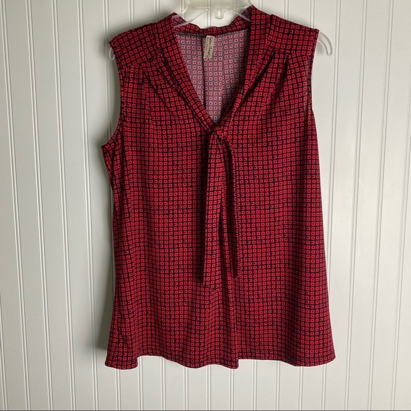 PERSEPTION CONCEPT Career Red & Black Print Top - Picture 3 of 7